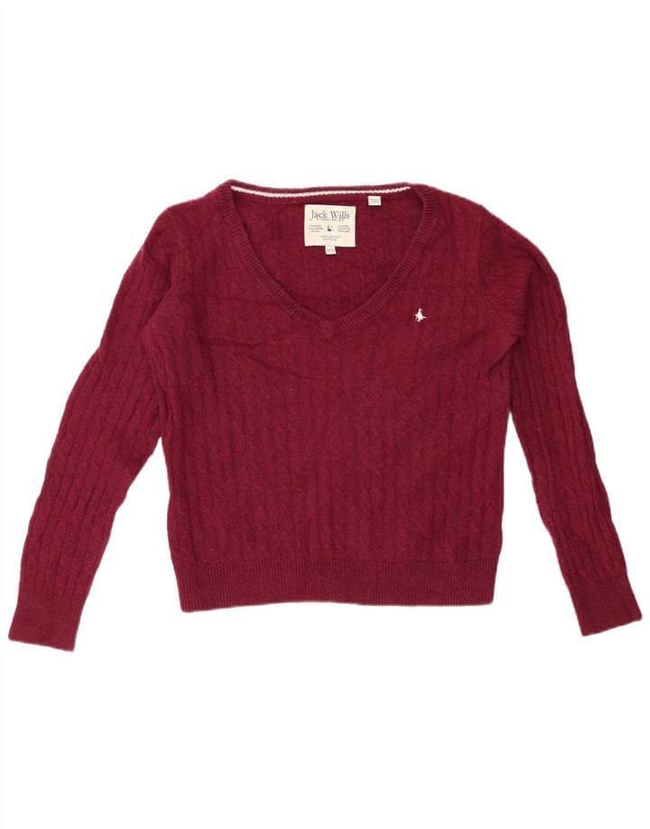 JACK WILLS Damen Crop V-Ausschnitt Pullover Pullover UK 10 Small Burgund Baumwolle