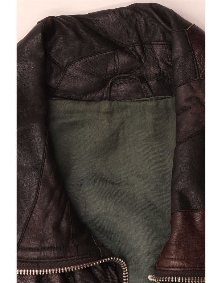 Vintage Damen Lederjacke UK 20 2XL Schwarz Patchwork