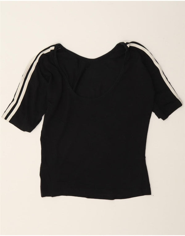 Adidas Damen Crop Graphic T-Shirt Top UK 12 Medium Schwarz Baumwolle