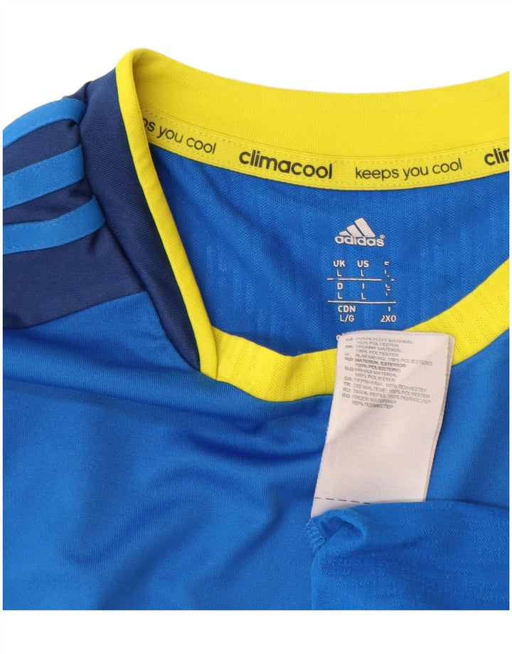 ADIDAS Herren Climacool T-Shirt Top, großes blaues Farbblock-Polyester