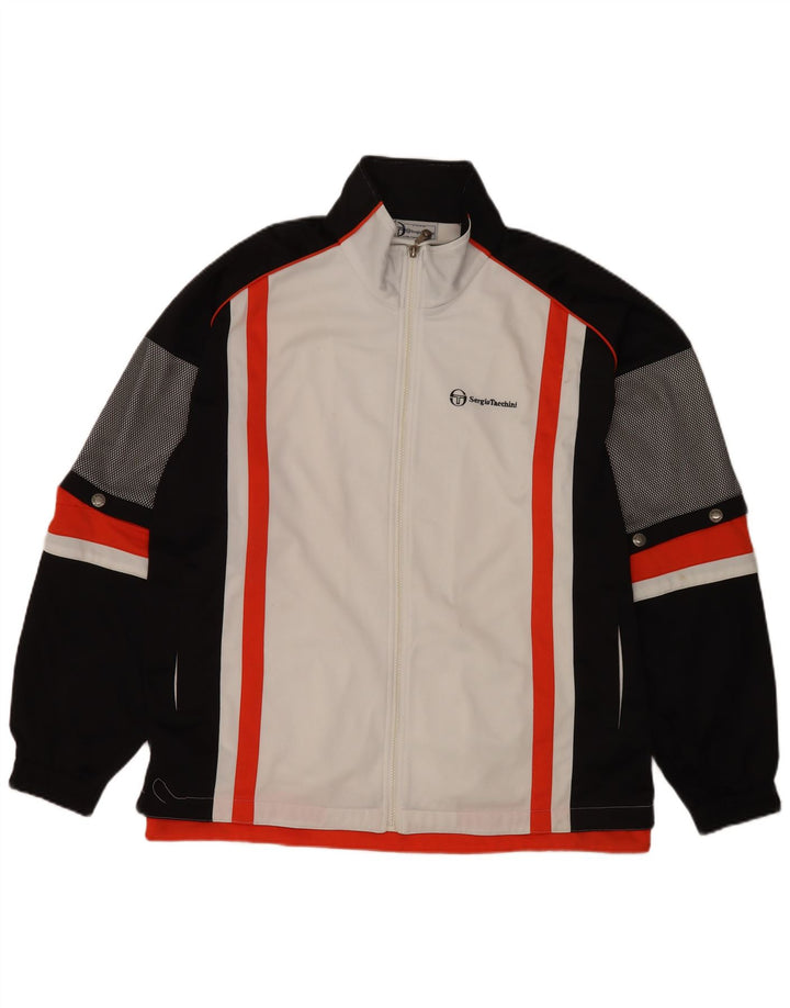 Sergio Tacchini Herren-Trainingsanzug-Oberteil, Jacke, 2XL, weißes Farbblock-Polyester