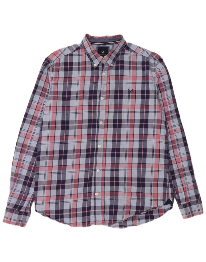 Crew Clothing Herren-Flanellhemd mit schmaler Passform, mittelblau karierte Baumwolle