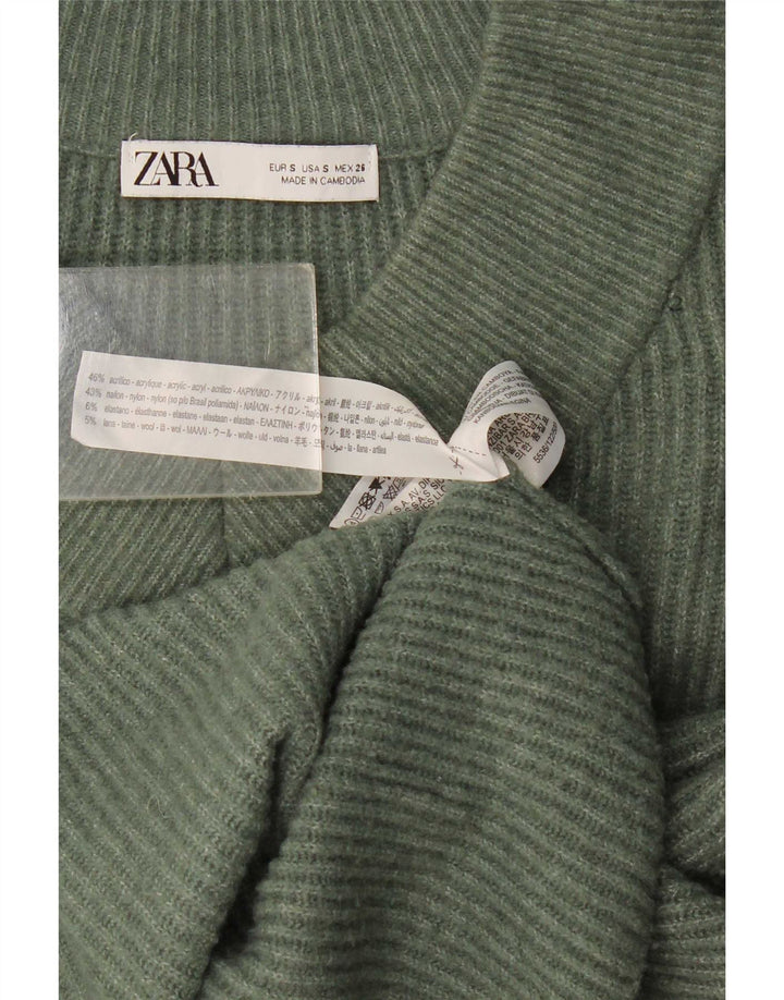 Zara Damen-Pullover, übergroß, bauchfrei, V-Ausschnitt, Gr. 10, Größe S, Grün