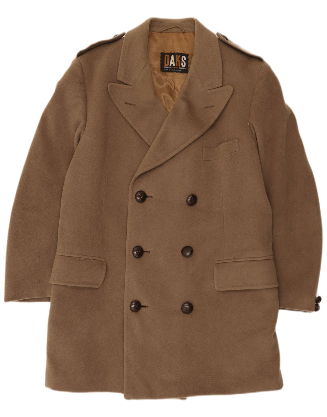 Dack's Herren-Militär-Zweireihermantel UK 42 XL Braune Schurwolle