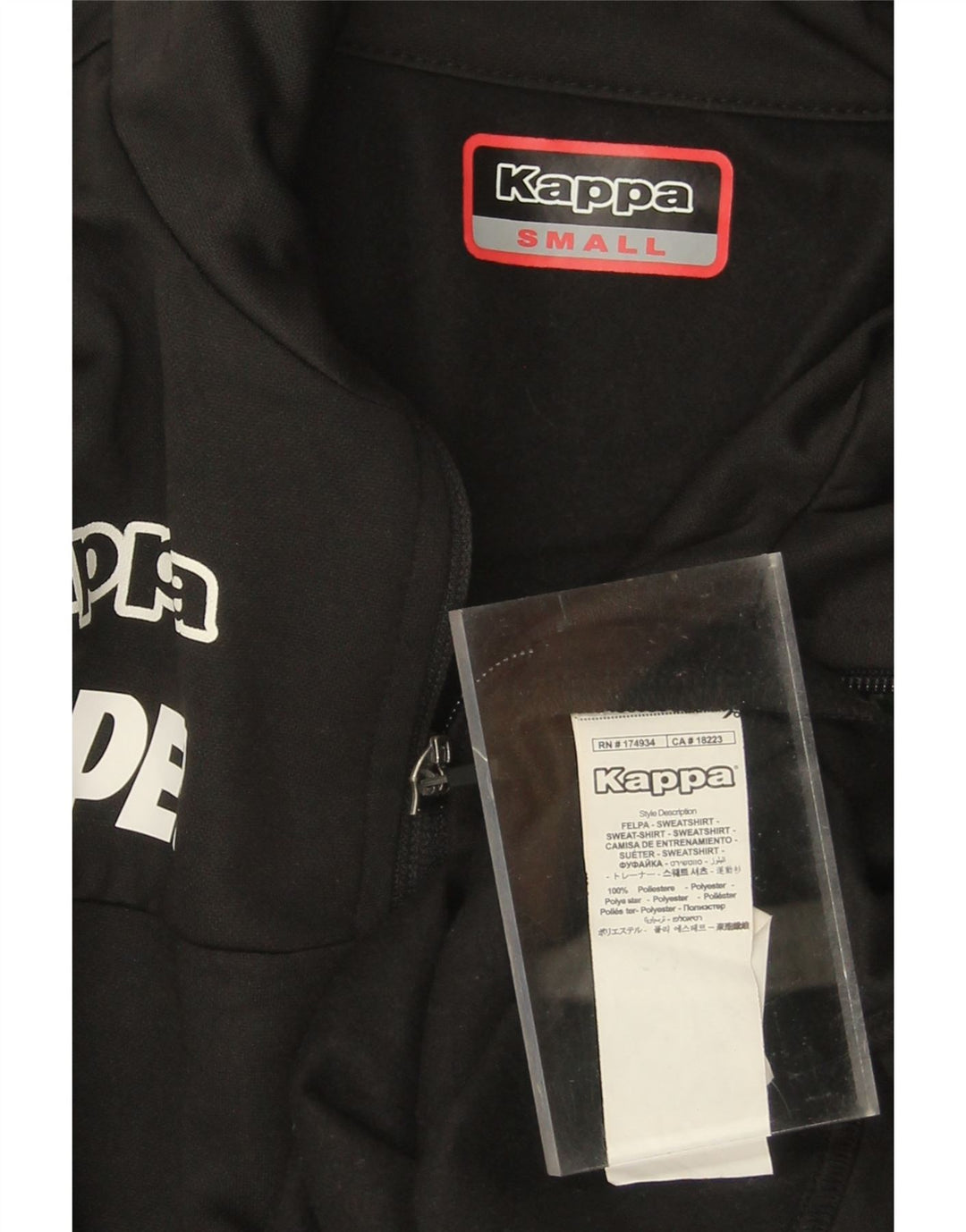 KAPPA Mens Graphic Zip Neck Sweatshirt Jumper Small Black Polyester