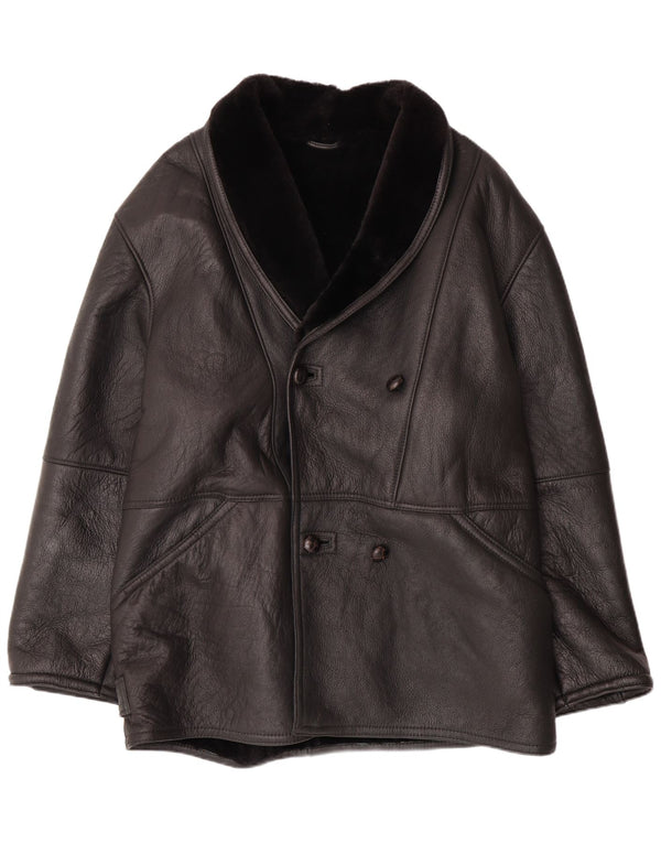 VINTAGE Zweireihige Herren-Lammfelljacke IT 58 4XL Schwarzes Lammfell