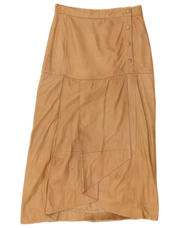 VINTAGE Damen Lederrock mit hoher Taille IT 42 Medium W26 Braun