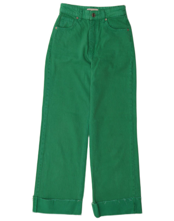 Zara Damen-Jeans mit hoher Taille und weitem Bein, EU 32, 2XS, W22, L29, grüne Baumwolle