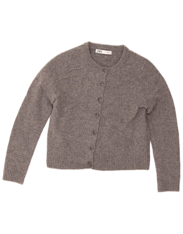 Zara Damen Crop Cardigan Pullover UK 12 Mittelgraue Wolle