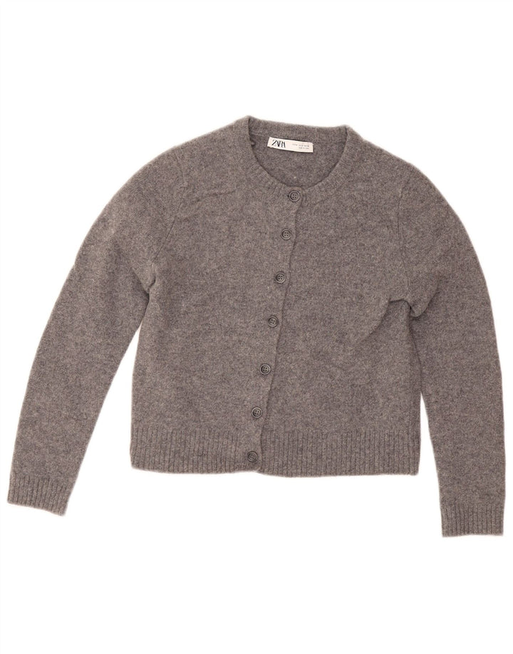 Zara Damen Crop Cardigan Pullover UK 12 Mittelgraue Wolle