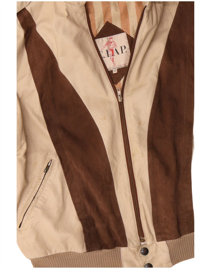 VINTAGE Herren Militärlederjacke IT 50 Large Beige Colourblock