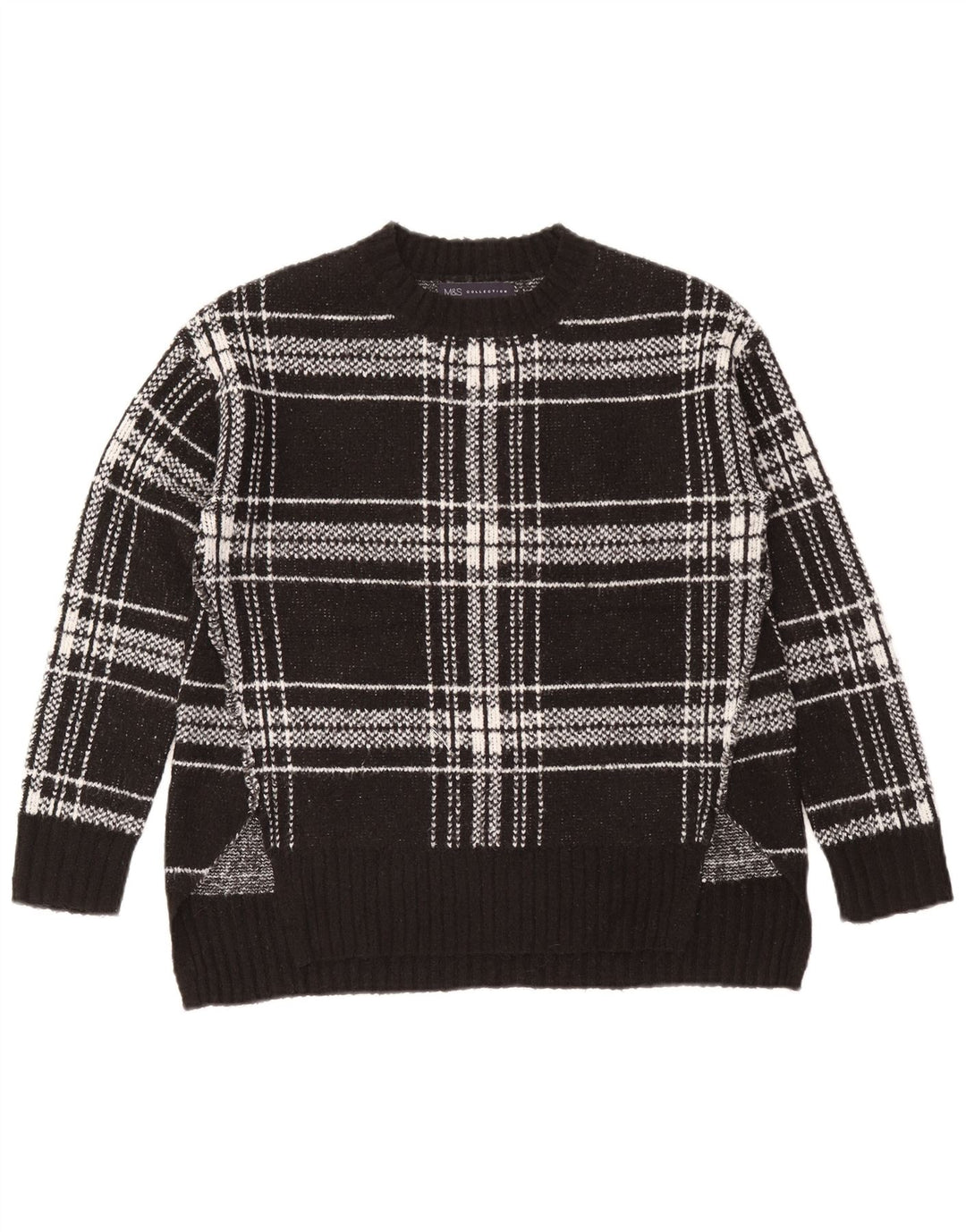 Marks & Spencer Damen-Pullover mit Rundhalsausschnitt, Gr. 10, Größe S, schwarz kariert
