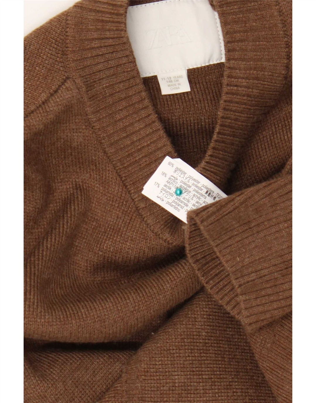 Zara Mädchen-Pullover mit Rundhalsausschnitt, 11–12 Jahre, braunes Polyester
