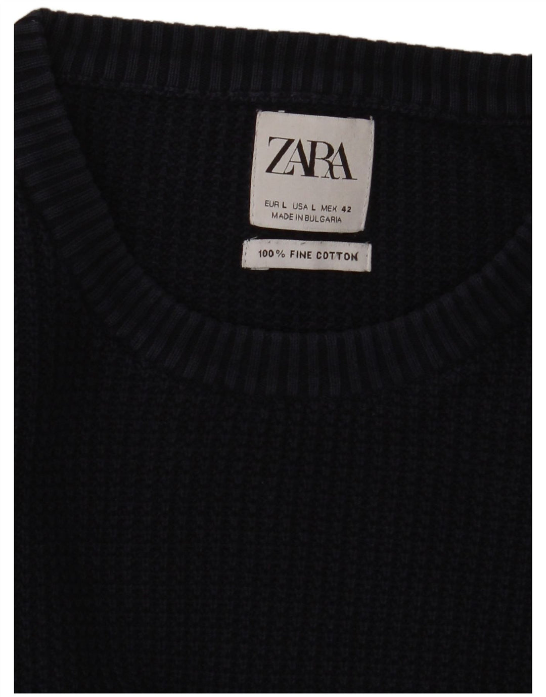 Zara Herren-Pullover mit Rundhalsausschnitt, groß, marineblaue Baumwolle