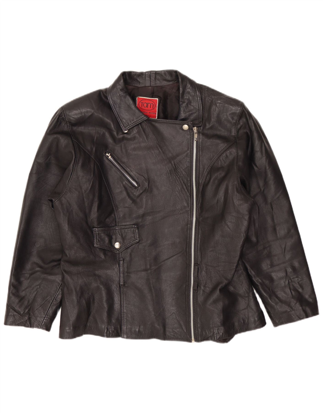 Vintage Damen Leder Bikerjacke UK 14 Medium Schwarz
