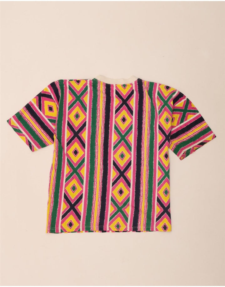 Vintage Damen T-Shirt Top UK 16 Groß Mehrfarbig Geometrisch
