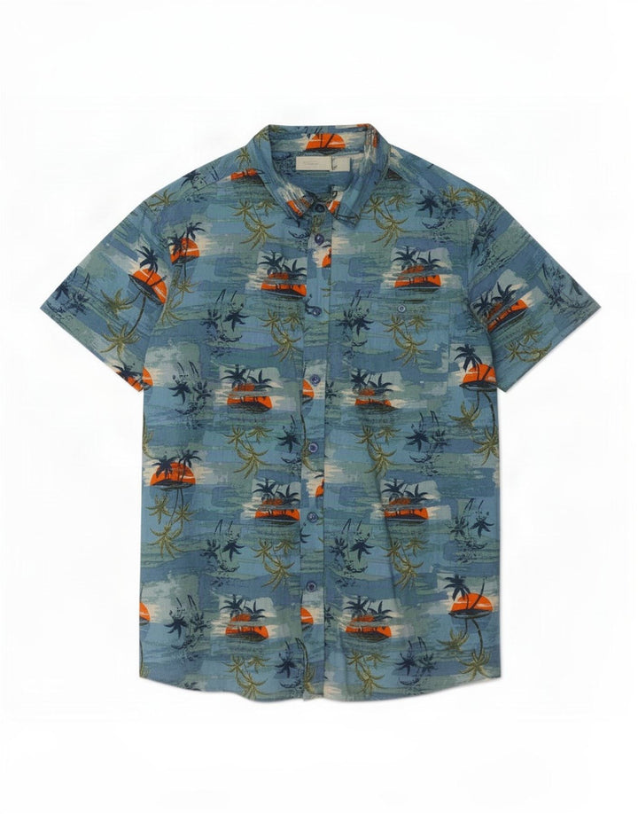 Mountain Warehouse Herren-Hemd mit abstraktem Muster, mittelblau, hawaiianisch