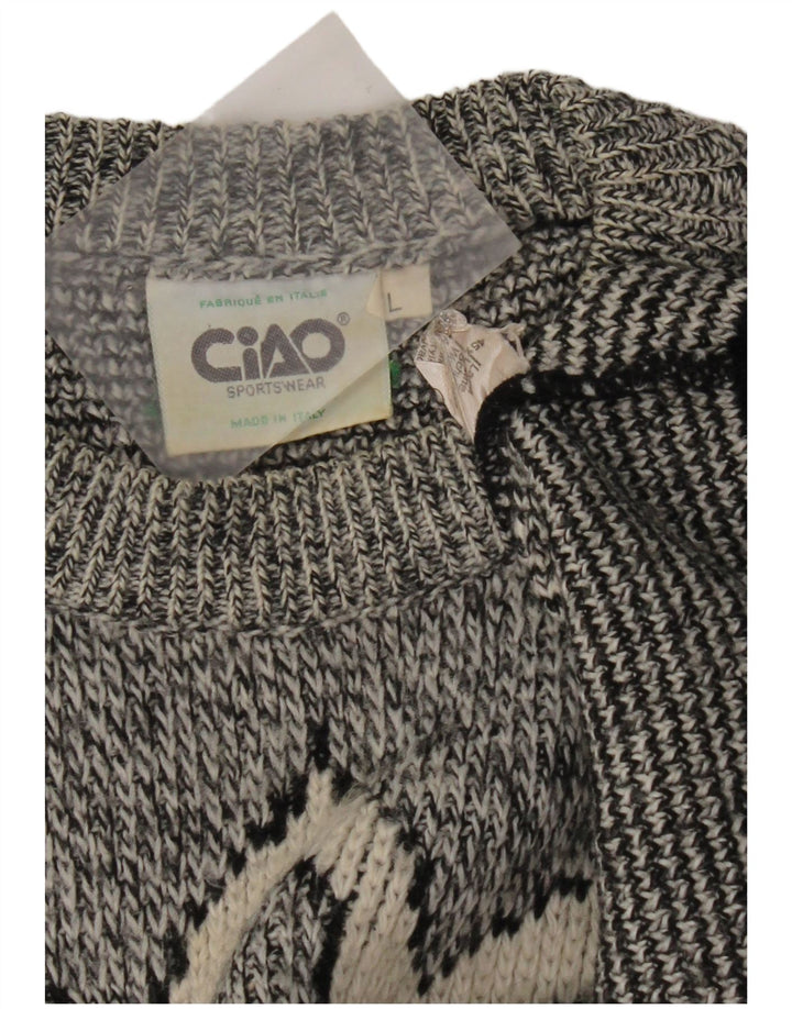 Cido Damen-Pullover, übergroß, Rundhalsausschnitt, Gr. 40, Größe L, Grau, Fair Isle