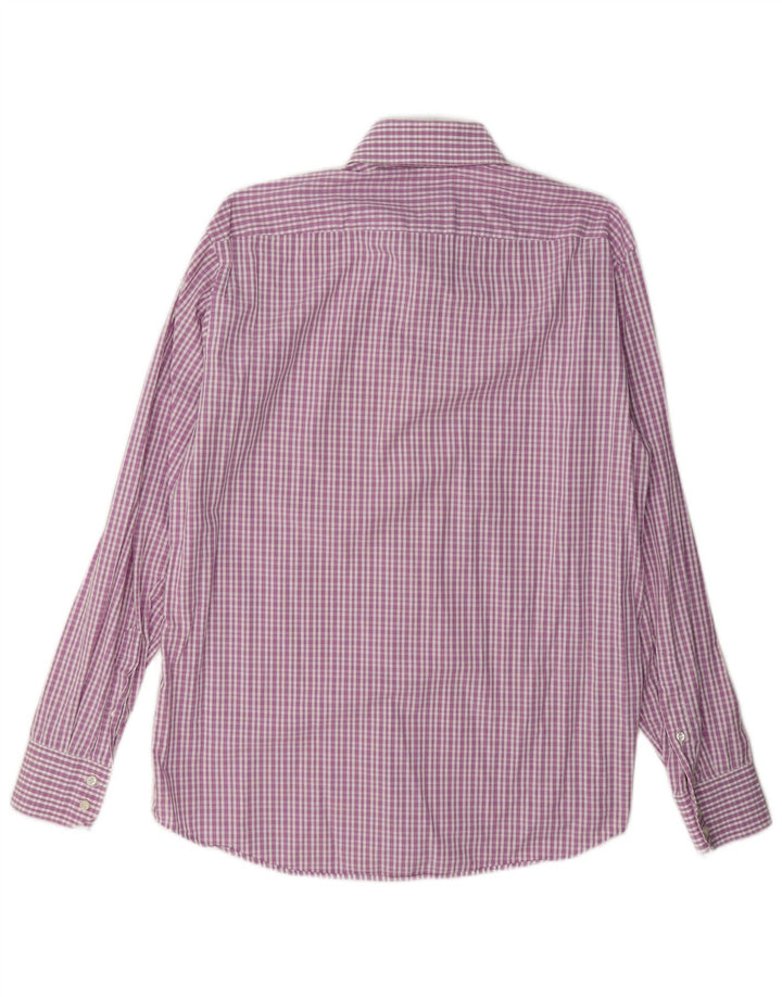 Hugo Boss Herren-Hemd mit normaler Passform, Größe 41 16, große rosa karierte Baumwolle