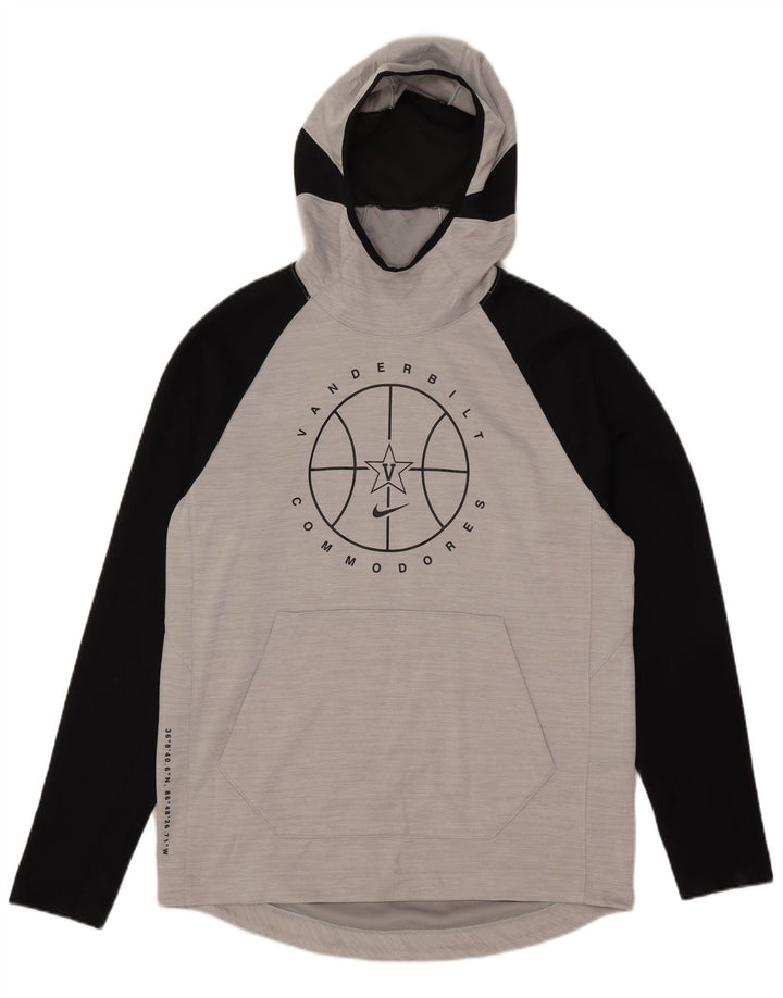 Nike Damen Dri Fit Graphic Hoodie Pullover UK 14 Mittelgraues Polyester