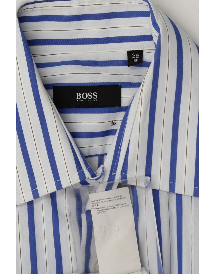 HUGO BOSS Formales Herrenhemd, Größe 38 15, mittelblau gestreift, Baumwolle