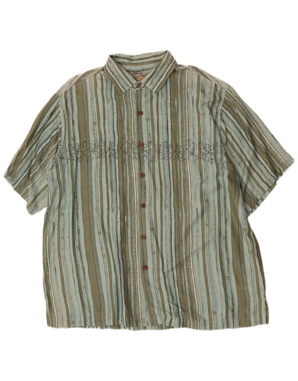 Caribbean Joe Herren-Kurzarmhemd XL, grün gestreift, Seide