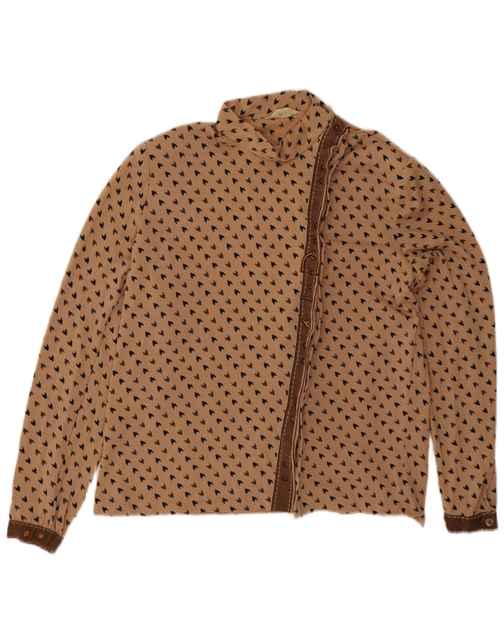 Vintage Damen Hemdbluse UK 16 Large Beige Houndstooth