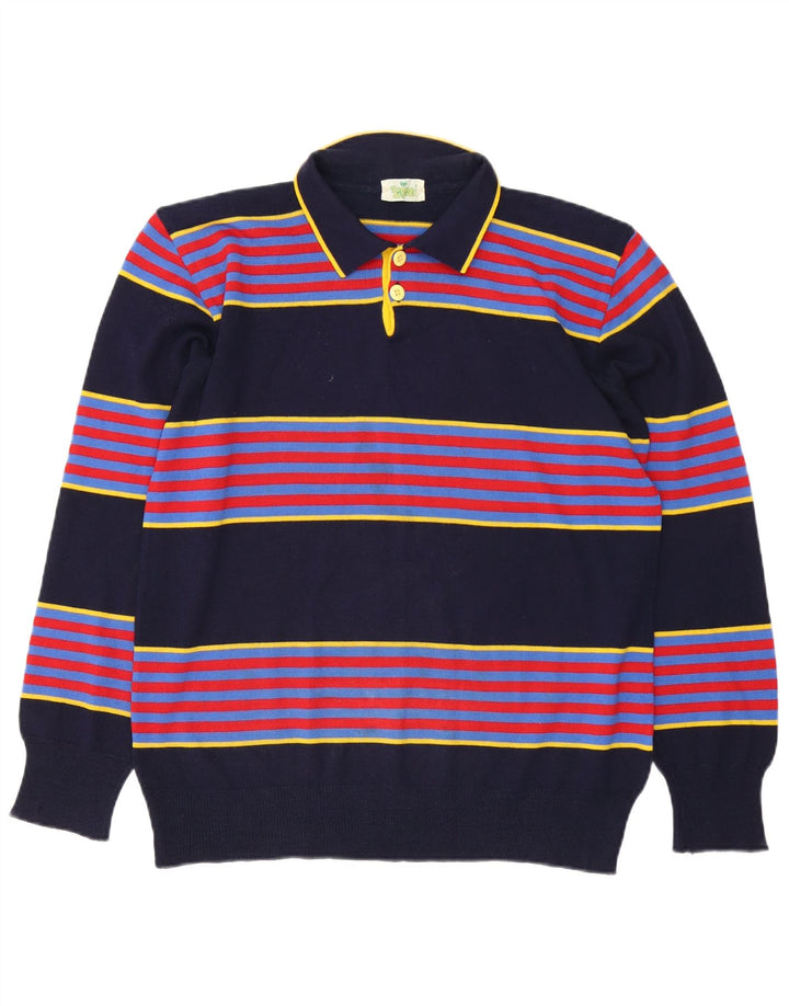 Lemon & Soda Herren-Pullover mit Rollkragen, Mittelblau, gestreift, Wolle