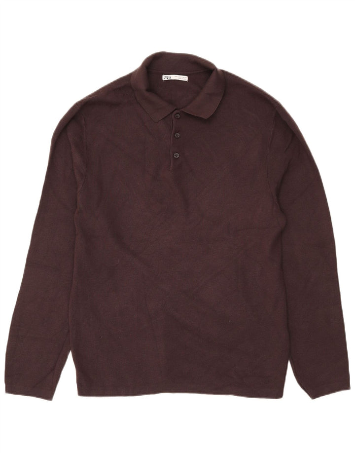 Zara Herren-Pullover mit Polokragen, Größe L, Braun