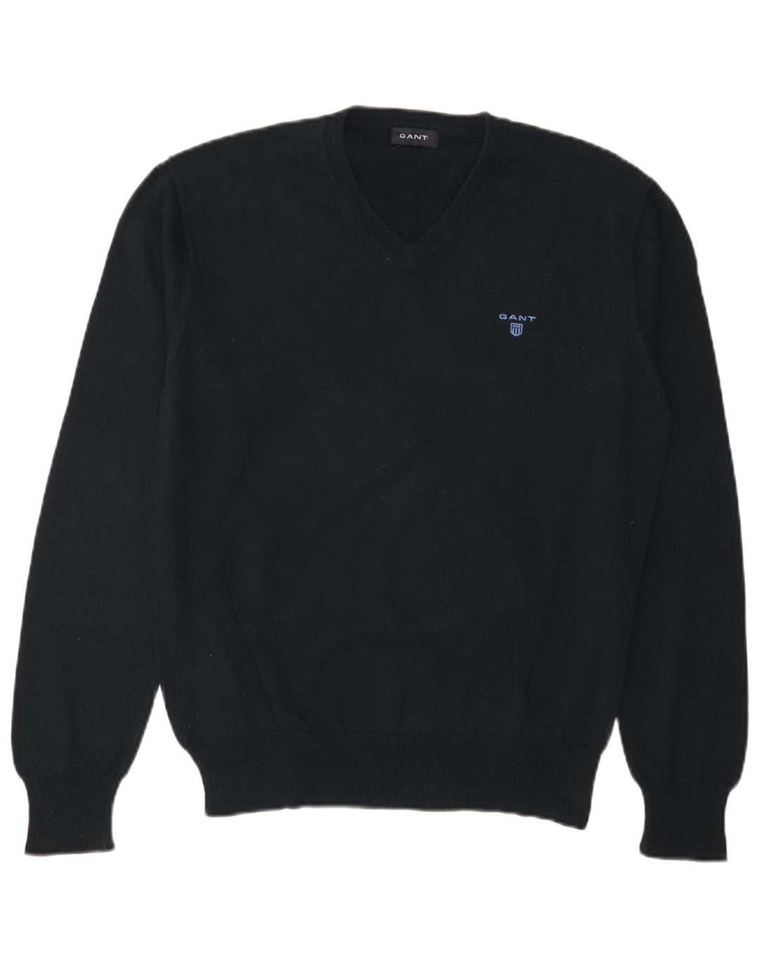 GANT Herren-Pullover mit V-Ausschnitt aus mittelblauer Baumwolle