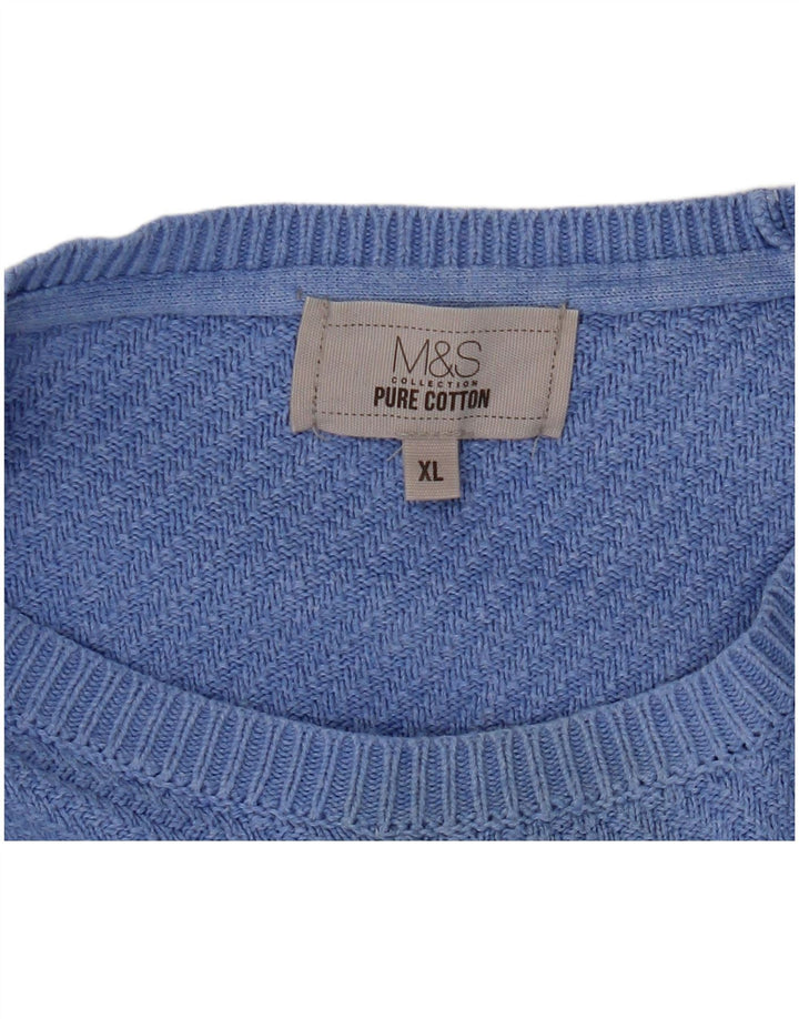 Marks & Spencer Herren-Pullover mit U-Boot-Ausschnitt, XL, blaue Baumwolle