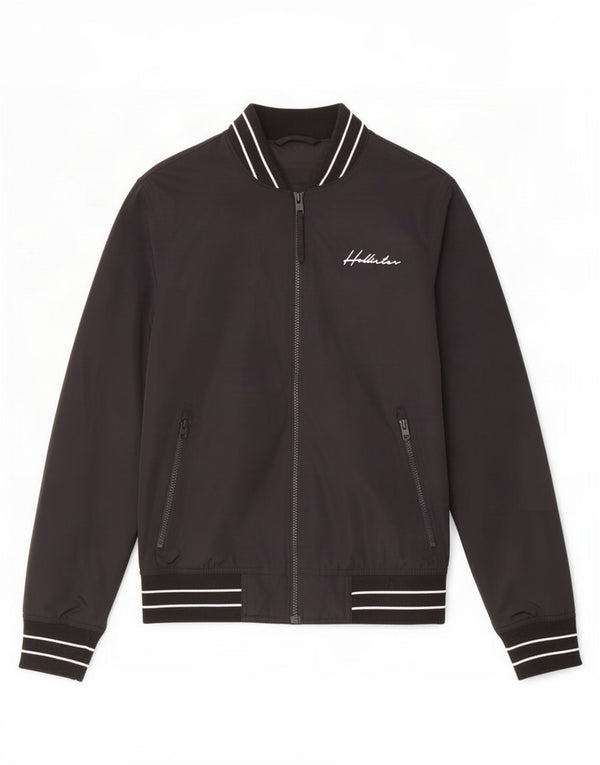 Hollister Herren Bomberjacke UK 34 XS Schwarz gestreiftes Polyester