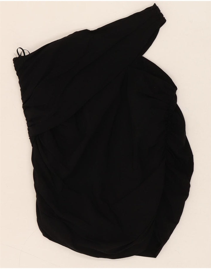 Zara Damen Crop One Shoulder Top UK 6 XS Schwarze Viskose