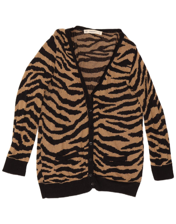 Langer Damen-Cardigan von Zara, Gr. 40, Größe L, Braun, Baumwolle mit Animal-Print