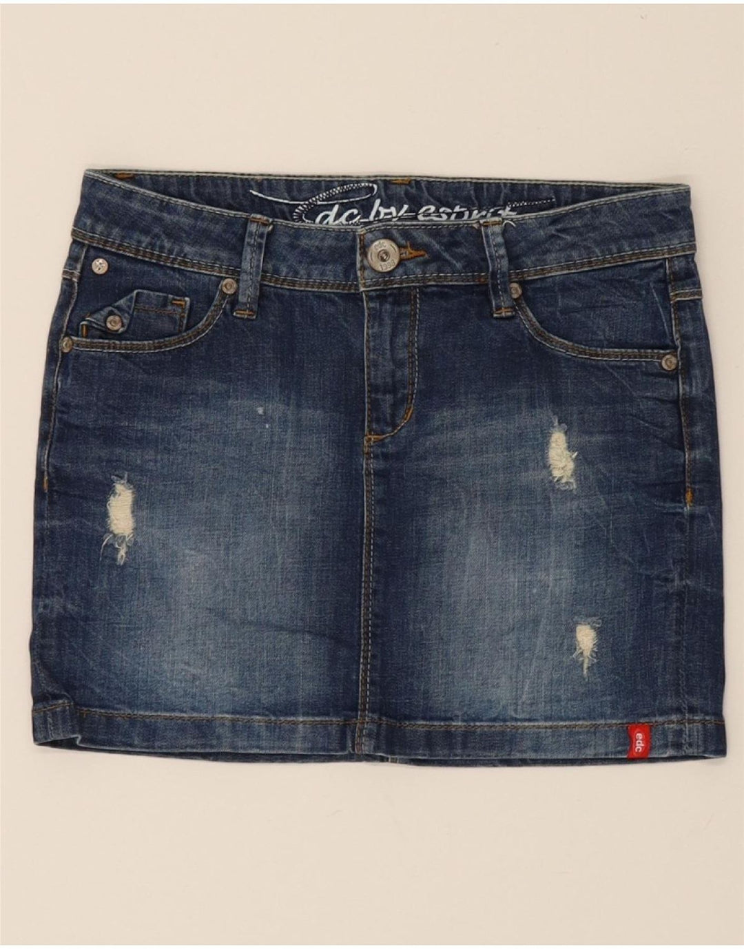 EDC Womens Distressed Denim Skirt W32 Large Blue Vintage EDC and Second-Hand EDC from Messina Hembry 