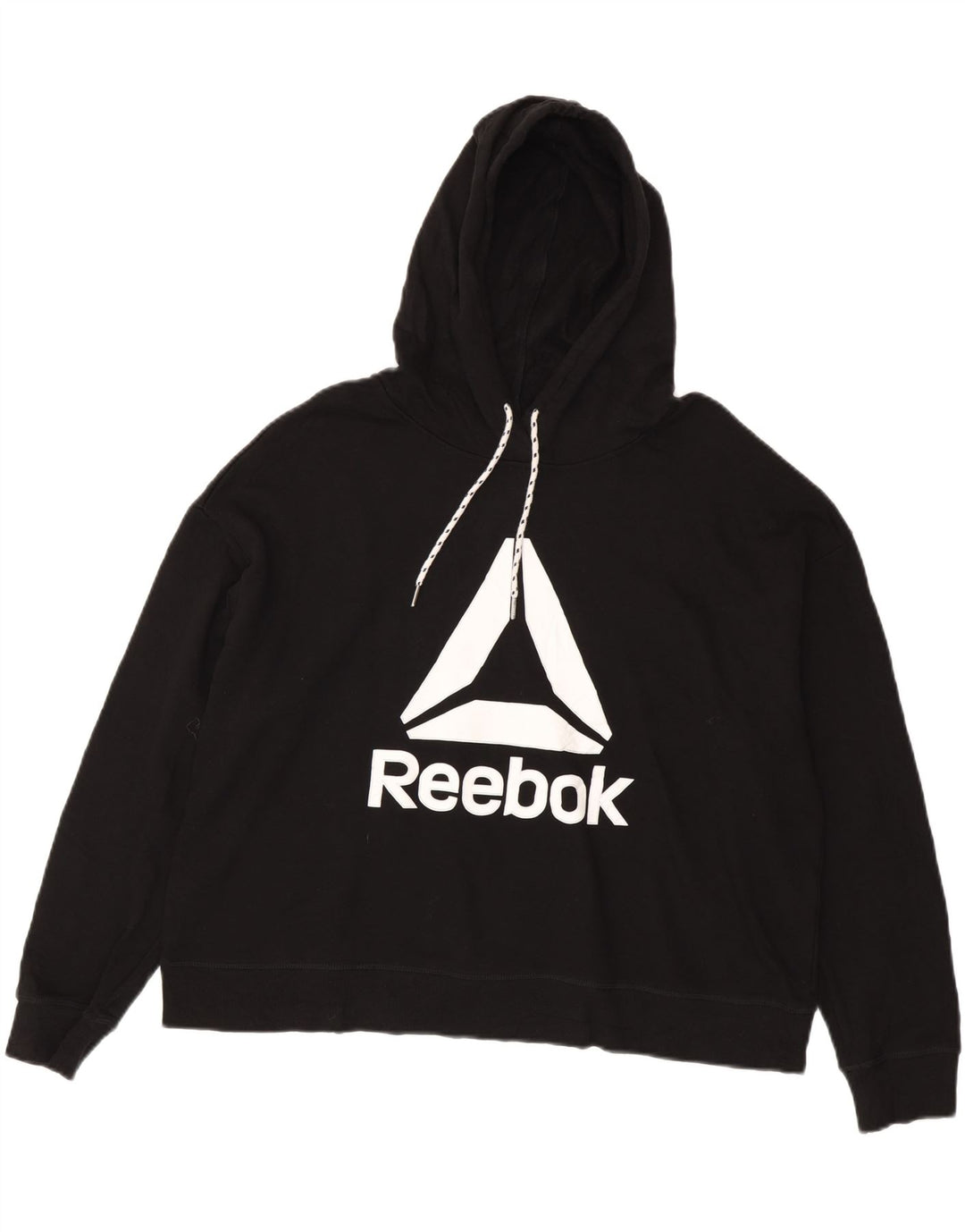 Reebok Womens Graphic Oversized Hoodie Pullover UK 16 Large Schwarz