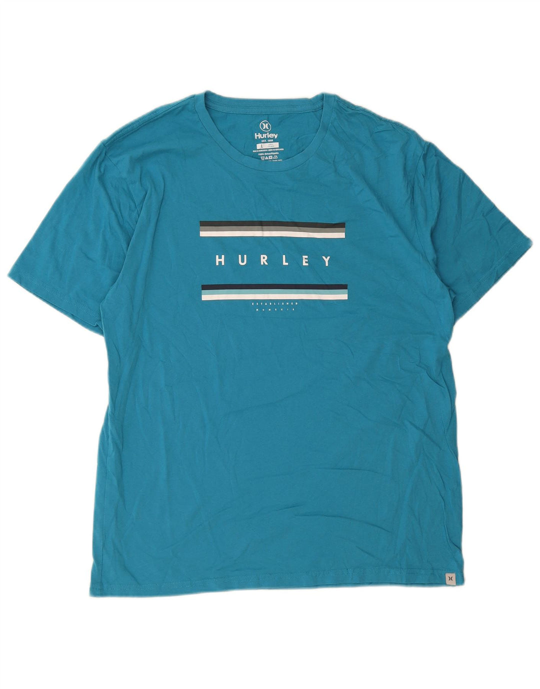 Hurley Herren-T-Shirt mit Grafik, Größe L, aus blauer Baumwolle