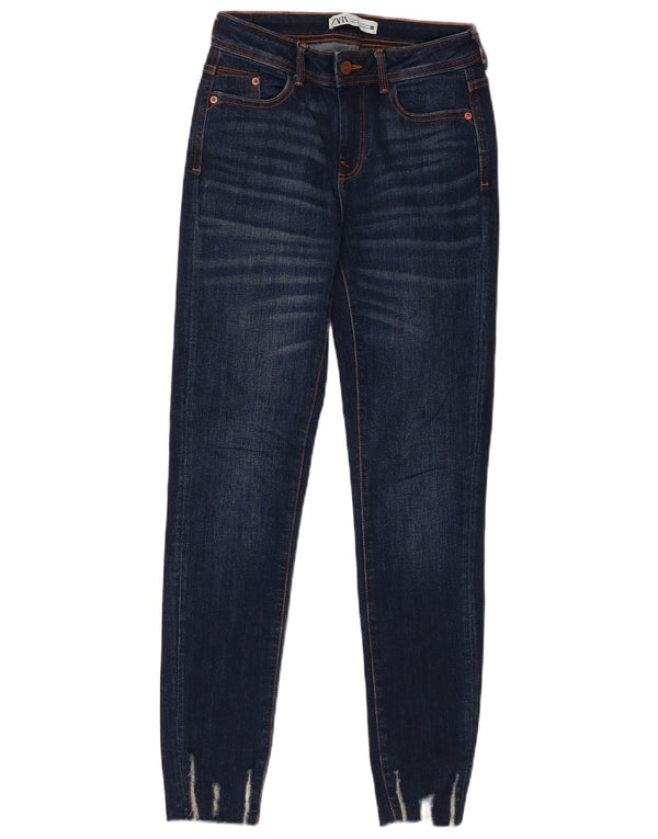 Zara Damen Skinny Jeans EU 34 2XS W24 L28 Marineblau Baumwolle