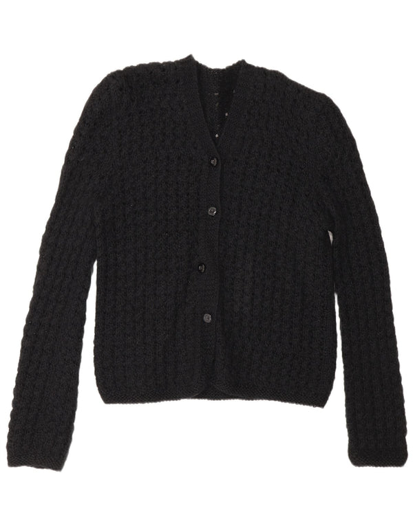 Vintage Damen Durchsichtiger Häkel-Cardigan-Pullover UK 14 Mittelschwarz