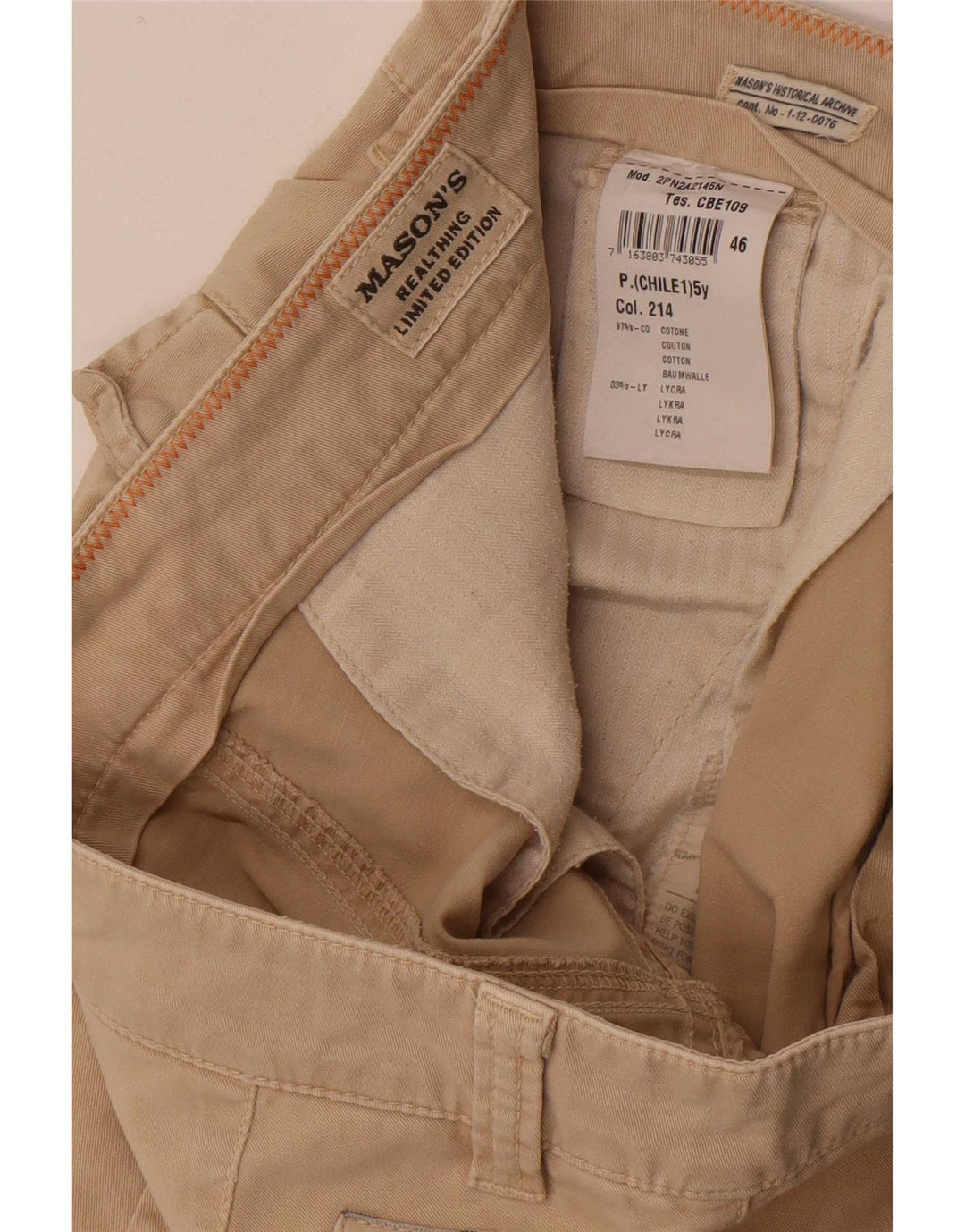 Mason's Herren Slim Cargohose W31 L34 Beige Baumwolle