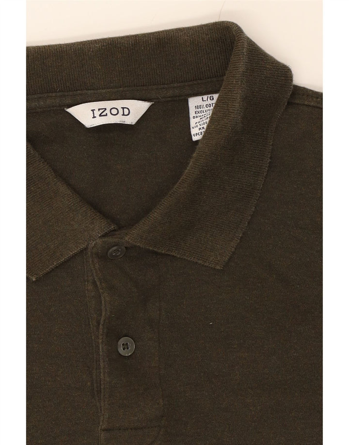 IZOD Mens Long Sleeve Polo Shirt Large Khaki Cotton Vintage Izod and Second-Hand Izod from Messina Hembry 