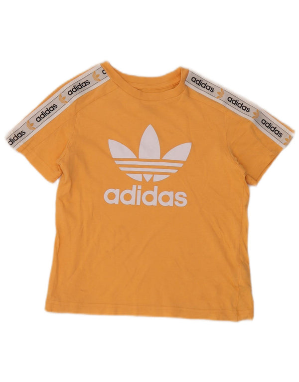 Adidas Mädchen T-Shirt mit Grafik, 6–7 Jahre, gelbe Farbblock-Baumwolle