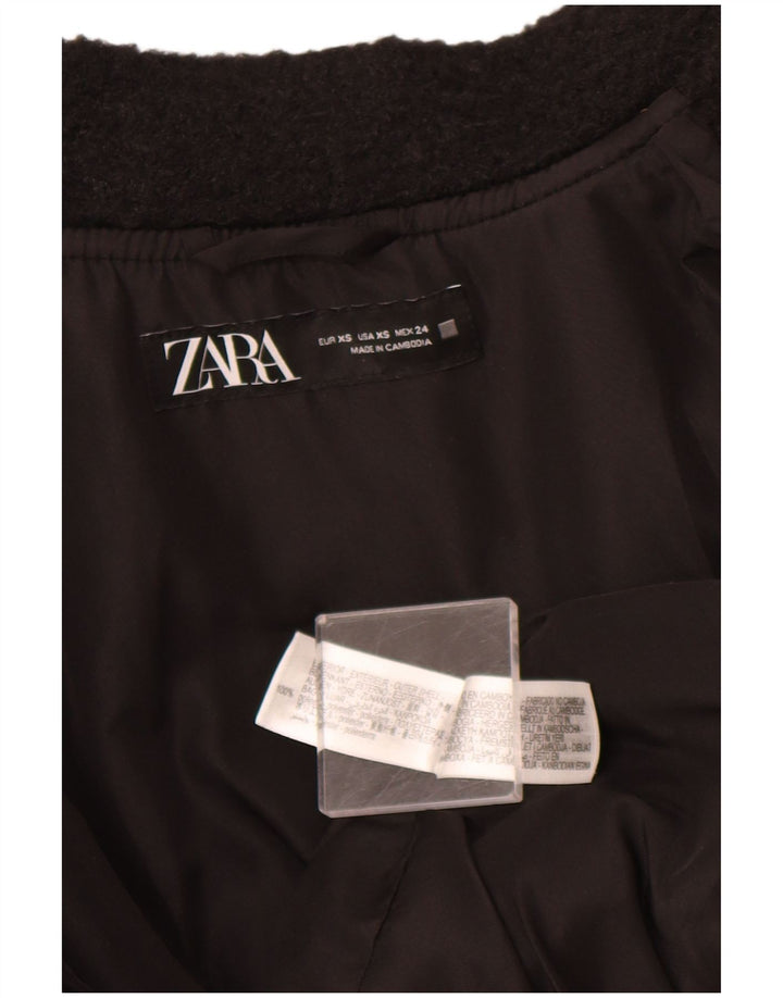 ZARA Womens Oversized Fleece Jacket UK 6 XS Black Polyester