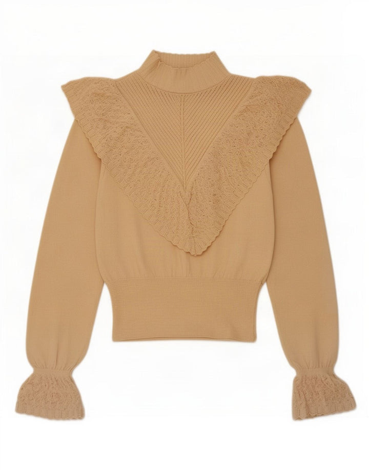 Zara Damen Top Langarm UK 10 Small Beige