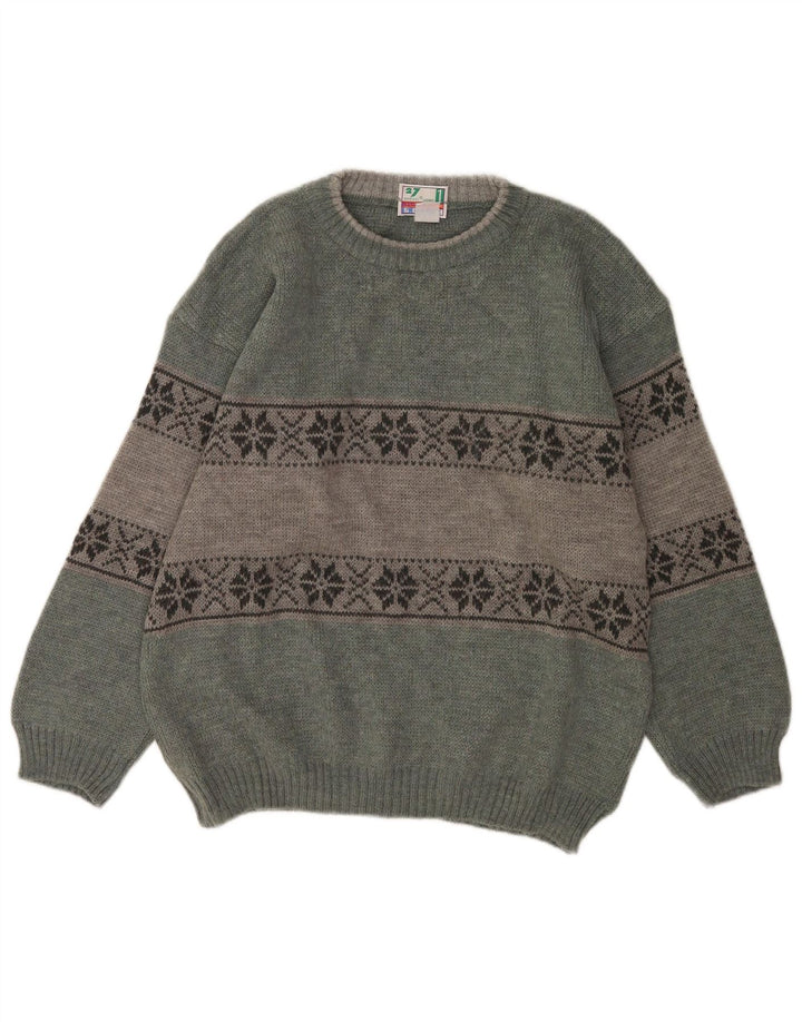 Bresci Herren-Pullover mit Rundhalsausschnitt, Mittelgrün, Fair Isle