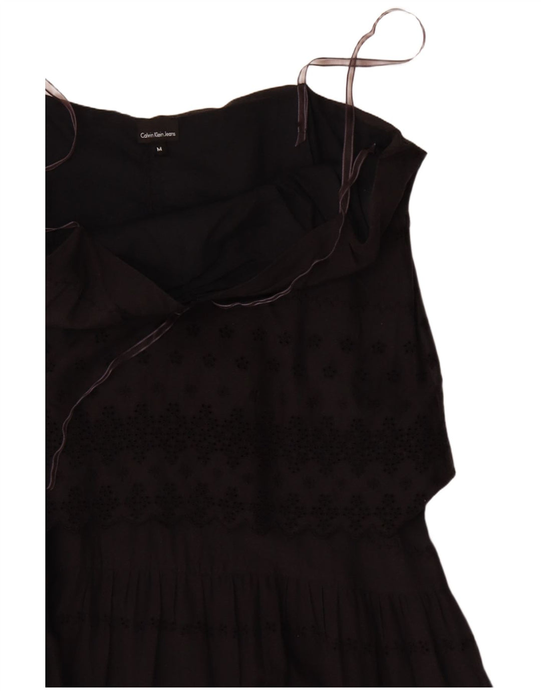 Calvin Klein Jeans Damen Ärmelloses A-Linien-Kleid UK 12 Mittelschwarze Baumwolle