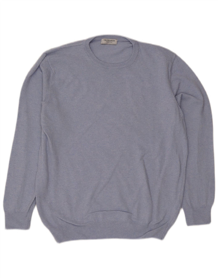 Trussardi Herren-Pullover mit Rundhalsausschnitt aus mittelblauer Wolle