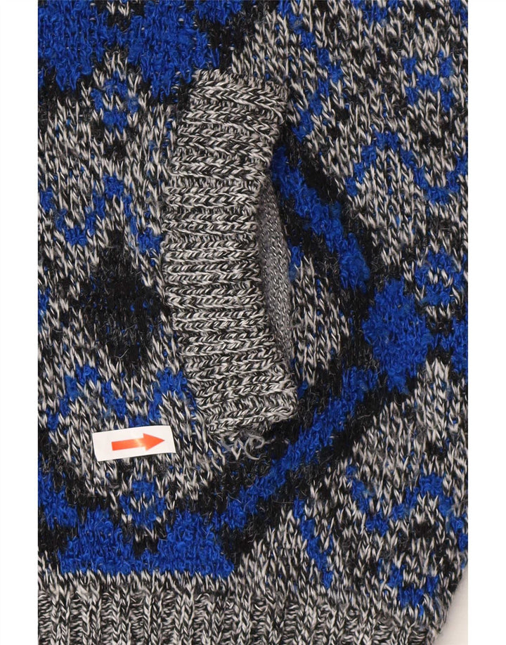 Vintage Herren Cardigan Pullover Groß Grau Geometrisch