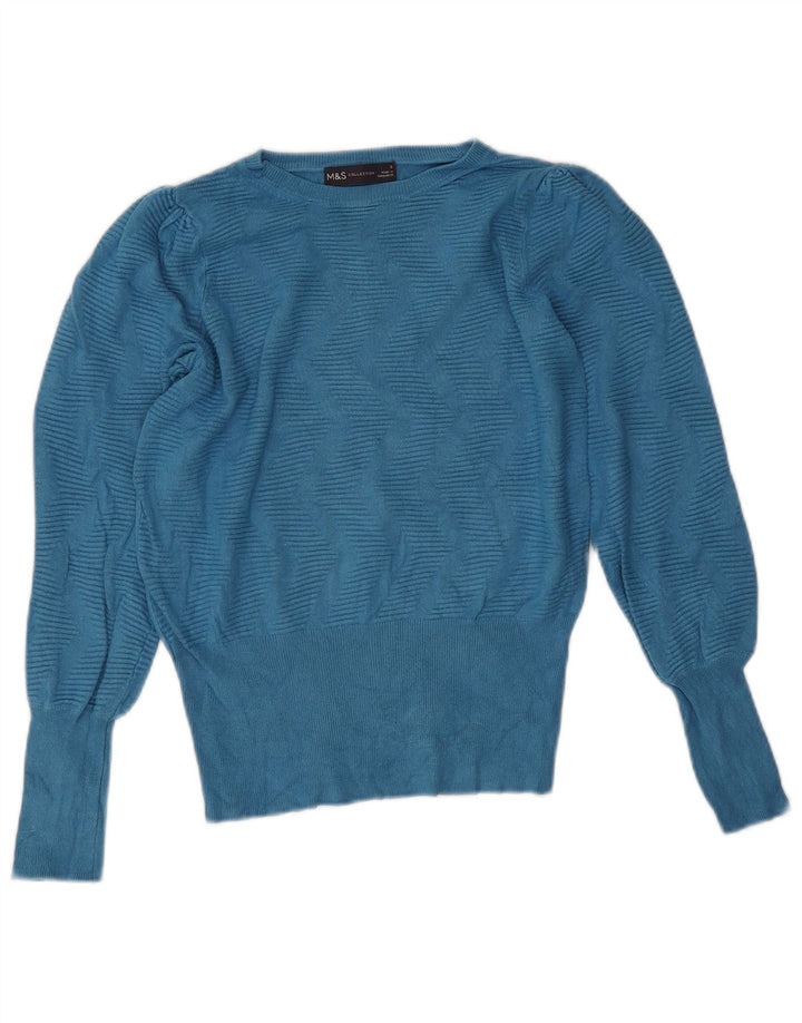 Marks & Spencer Damen-Pullover mit U-Boot-Ausschnitt, Gr. 10, kleiner blauer Chevron