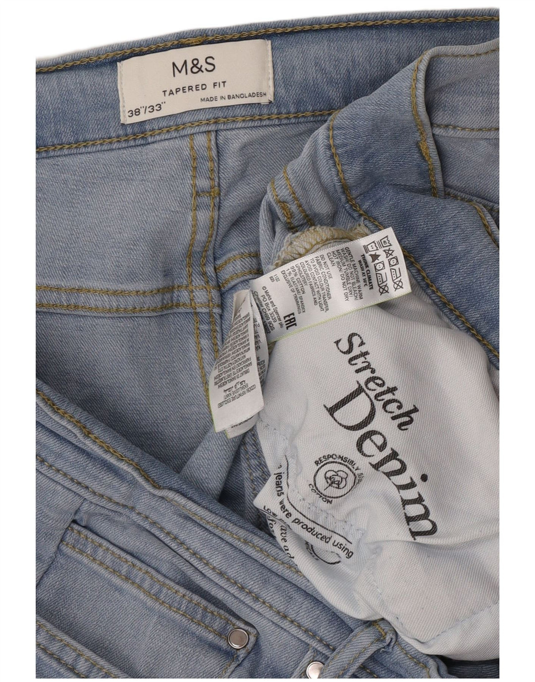 Marks & Spencer Herren Tapered Jeans W38 L30 Blaue Baumwolle